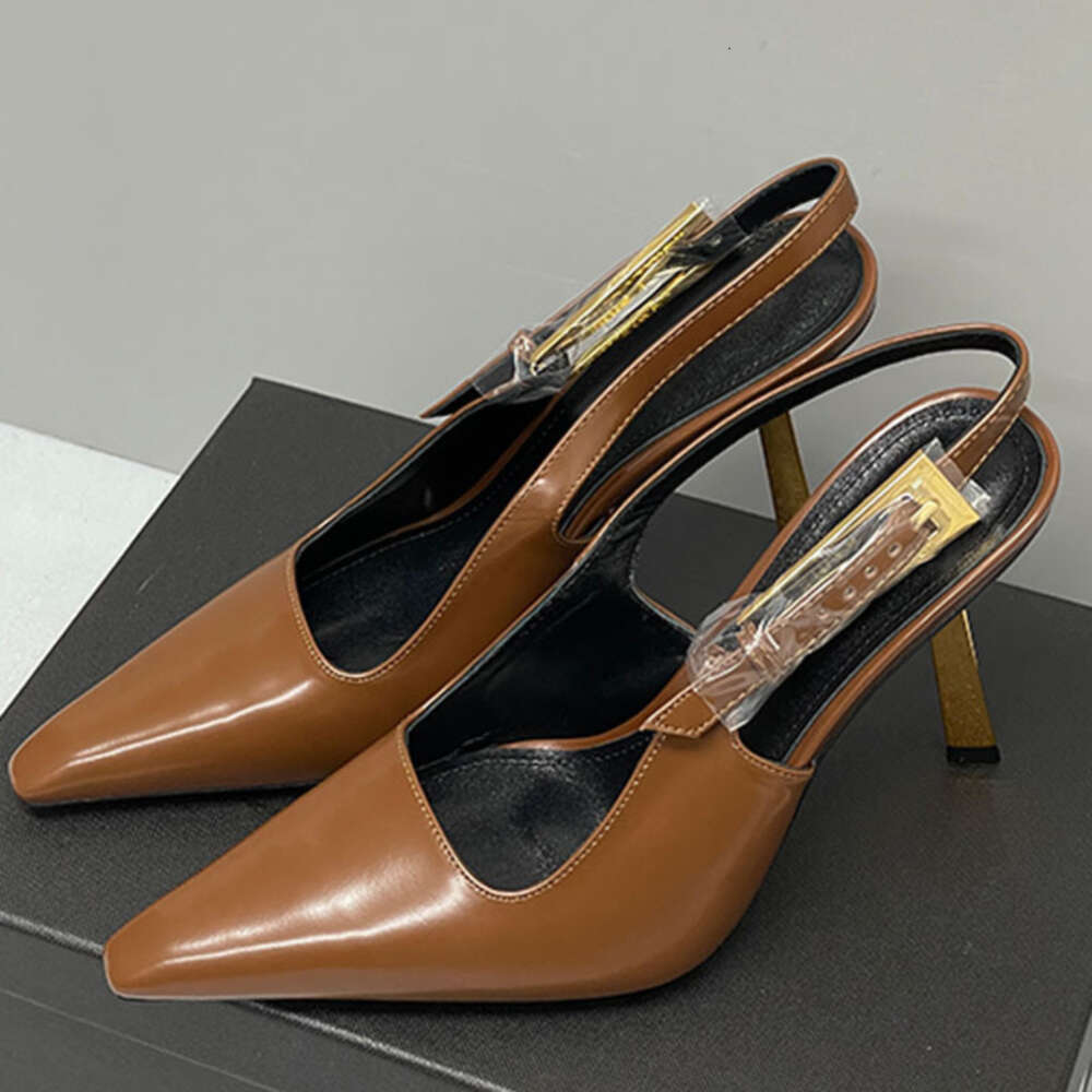 Designer Dress Shoe Women Slingback Heels Sandal Patent Leather 10cm High Heeled Luxury Designer Dress Shoes With Box 502-image-961531450