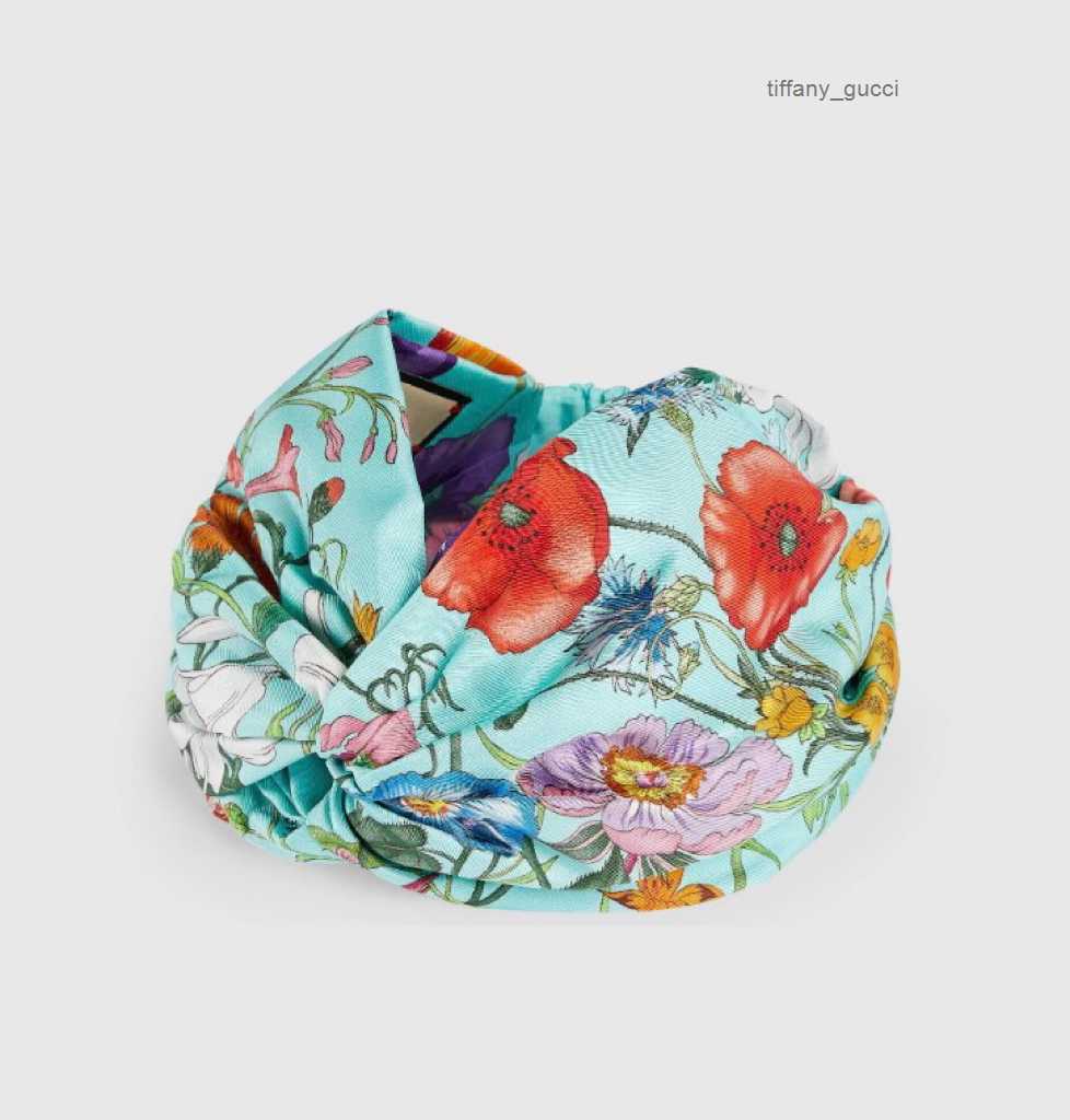 Designer Silk Cross Elastic Femmes Bandons 2023 Été Nouvelle-Italie Brands Girls Golden Floor Floor Floral Hairs Bands Scarf Accessoires Hair Aff