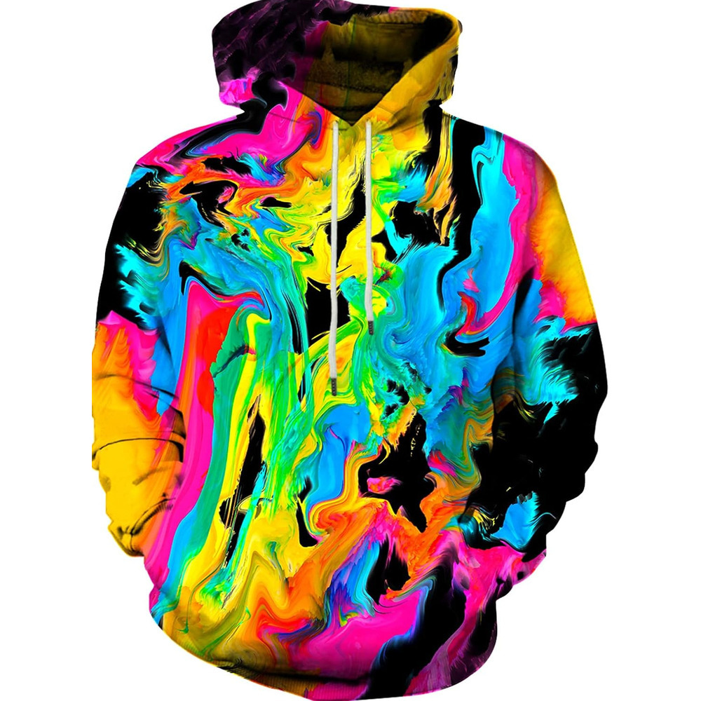 Hoodie for Mens Womens Men Women 3D Hooded Hoodies Fashion Long Sleeve Pullover Hooded Sweatshirt Top with Pocket Graphic Cool colored patterns
