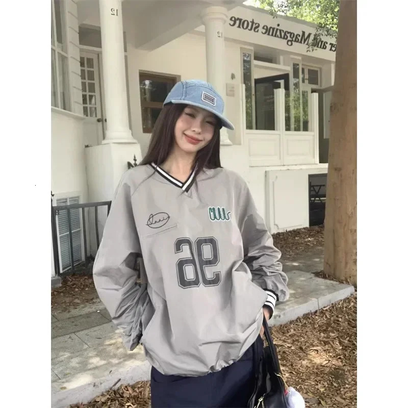 Deeptown Korean Fashion Vneck Pullover Women Sweatshirts graphiques Y2K Streetwear à manches longues Hoodie Autumn Tops Hippie Aesthetic 241108