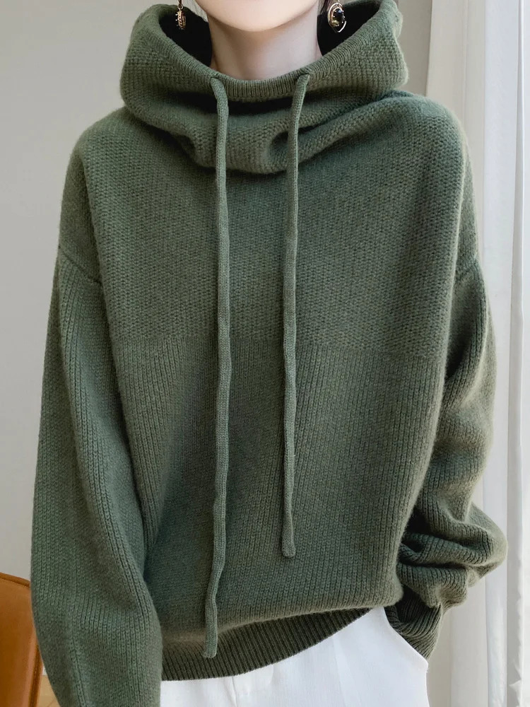 100% Australia Wool Womens Hooded Sweater Long Sleeve Pullovers Arrivals Knitted Jumper Cashmere In Sweatshirts Fashion 241108