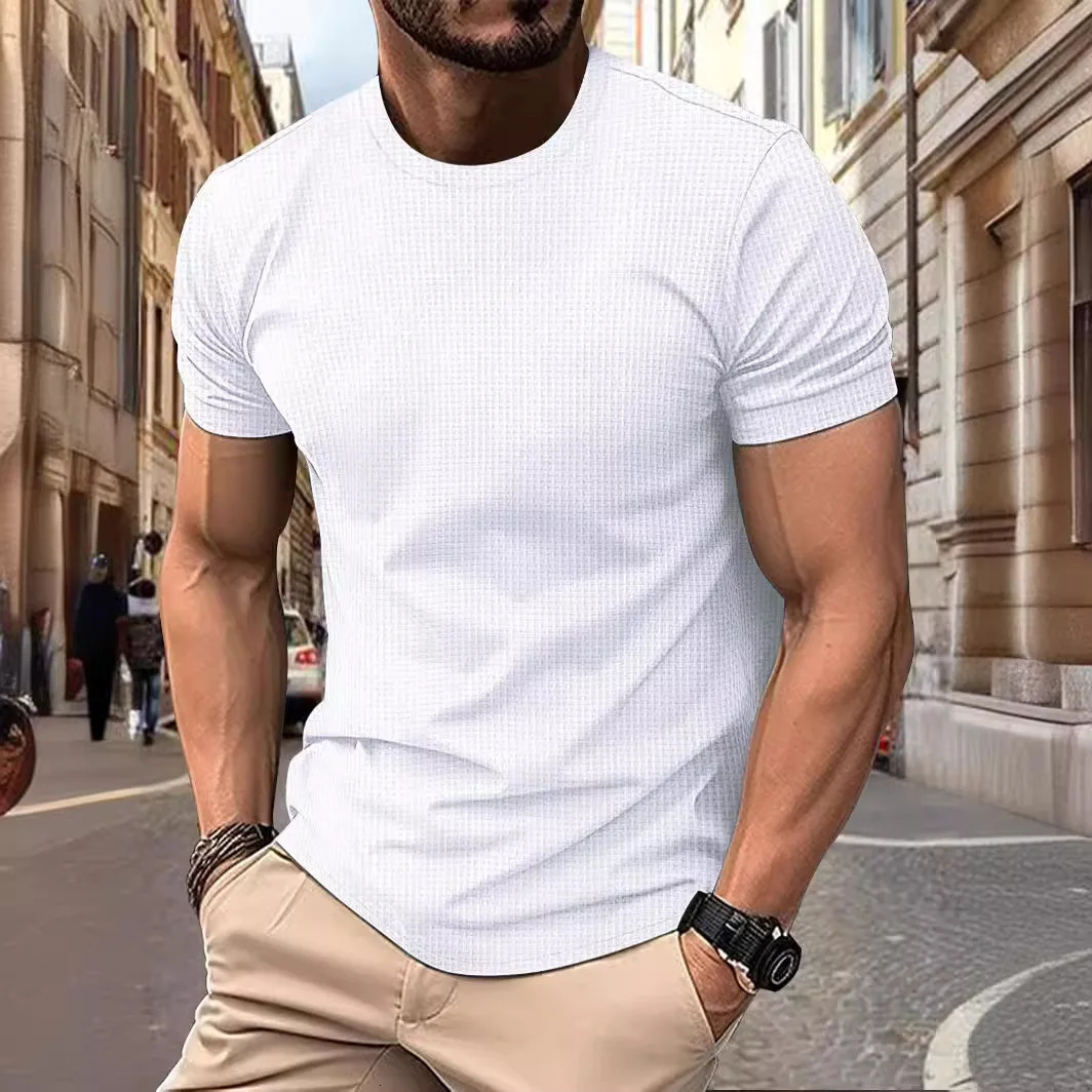 Mens HighEnd Mesh Ice Silk Short Sleeve TShirt Comfortable Round Neck Summer Solid Color High Quality Casual Nylon Halter 241108