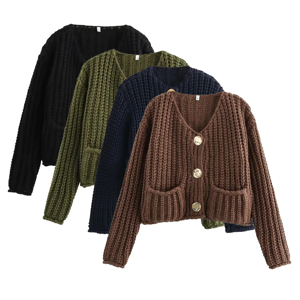 Automnwinter Fashion Womens Pull court tricoté à manches longues rondes à manches longues pour femmes 241108