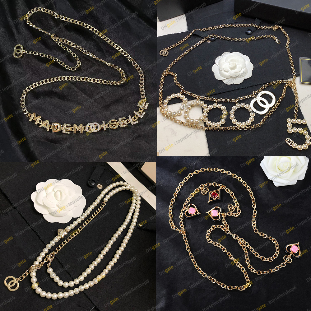 10A Mirror Quality Designer luxury women lady chain belt metal resin glass pearl diamant crystal Strass gold silver black chain jewelry waist bel-image-961619922