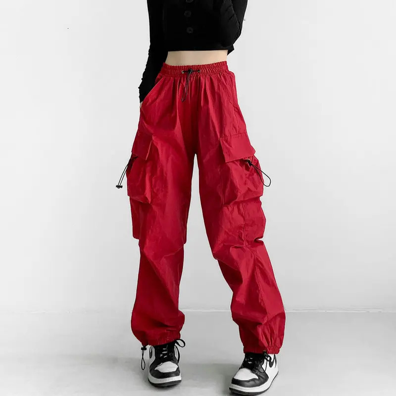 Pantalon de parachute Harajuku Y2K Streetwear Ligne large Baggy Cargo Panter Womens Hippie Corée Pantalon de course lent 241108