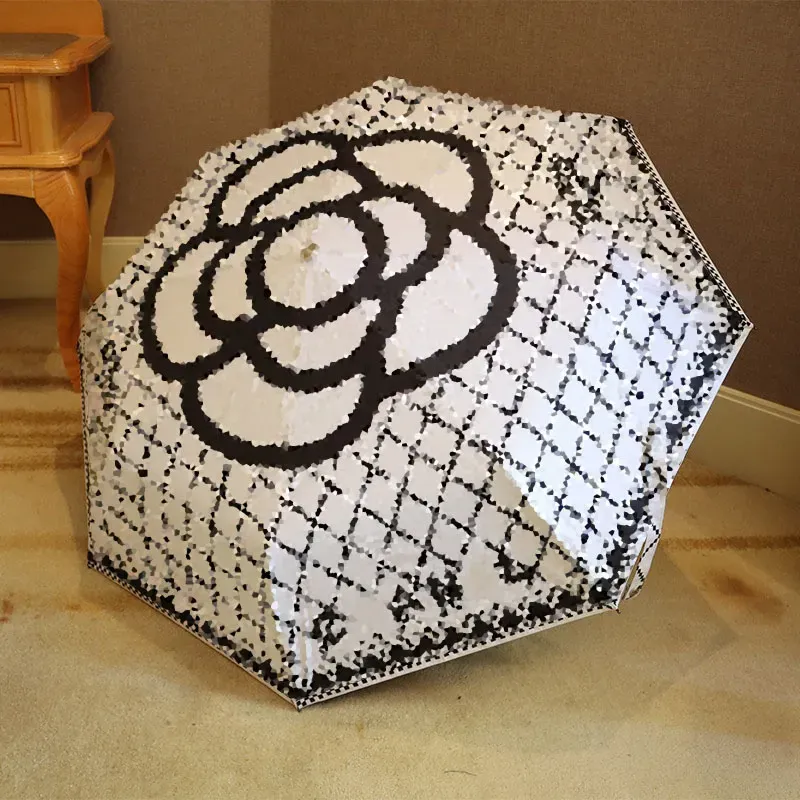 Designer Umbrella Flower Grid Letter Fully Automatic Folding Black Sunscreen Umbrella Dual Use Sunshade Umbrella Gift-3 M260302-image-1095984782