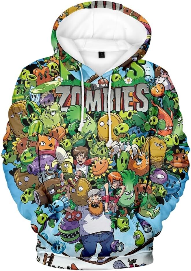 Hoodie for Mens Womens Anime Plants vs. Zombies Hoodie Sweatshirt Jacket Sweater Costume Hooded Graphic Hoodies sweatshirt cool
