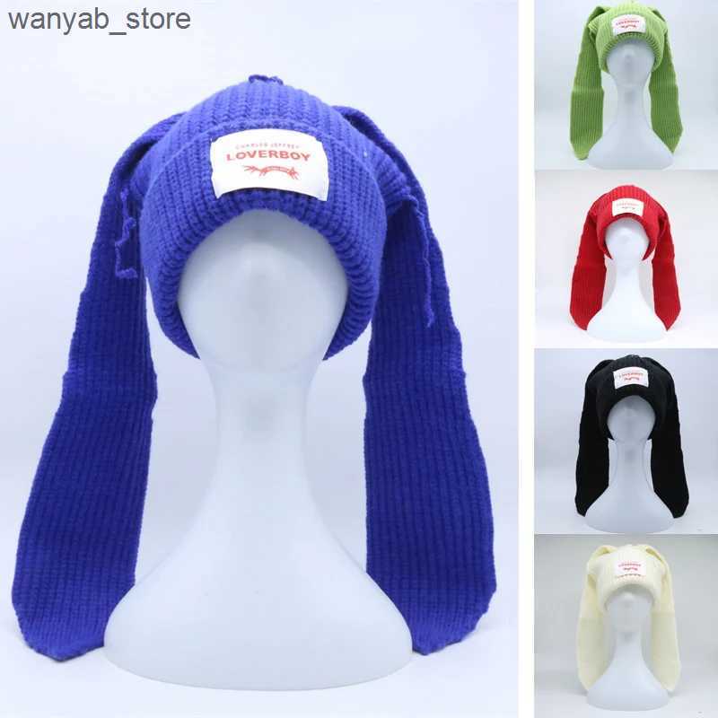 Beanie/Skull Caps 2022 New Y2k Knitted Wool Rabbit Ears Hat Love Boy Design Personality Hat Men Women Cute Fashion Warm Autumn Winter Trendy Hats