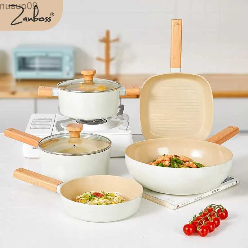 Pans ZANBOSS European Style frying pan ceramic coating non adhesive surface aluminum pot with wooden handle induction cooking simple and cleanL24-image-1000469068
