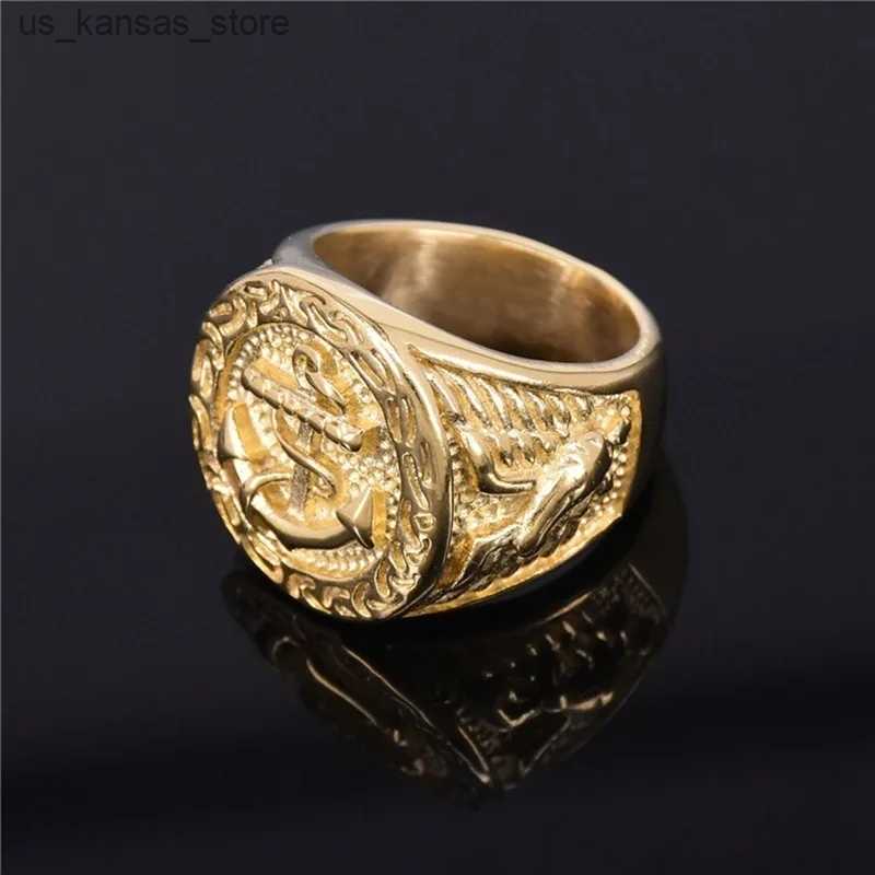 Cluster Rings Vintage Anchor Navy Blue Mens Big Ring Gold Punk Gothic Rock Hip Hop Ring Pirate Bicycle Accessories Jewelry Mens Gift240408-image-962226531
