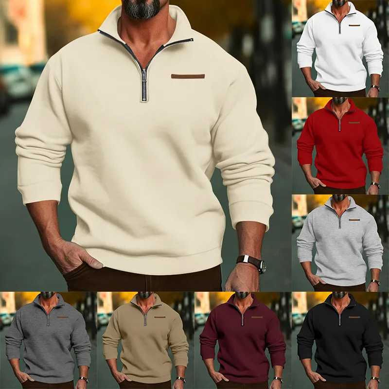 2024 European and American Mens Large Size Winter with Fce Half Zipper Bracket Collar Pulled Solid Color Casual Hoodie W241108 79
