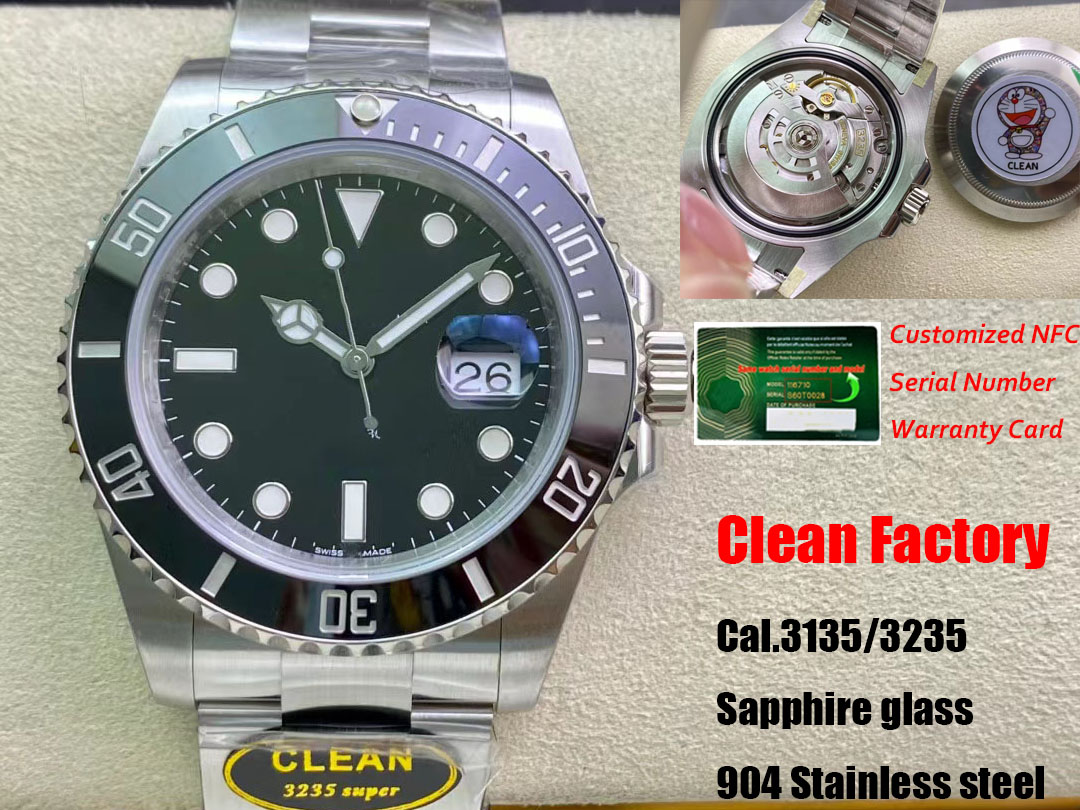 Clean Factory 3135/3235 Mouvement Hot Men's Watch 904L Verre saphir en acier inoxydable 50 mètres Boîte d'origine gratuite imperméable