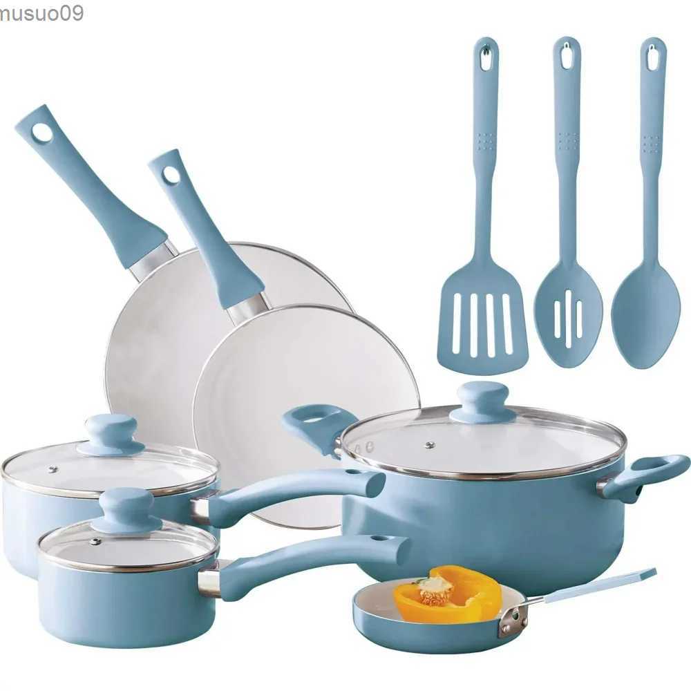 Cookware Sets Ceramic tick free 12 piece cookware set Aqua limited to sink and pot only L260529-image-961523748