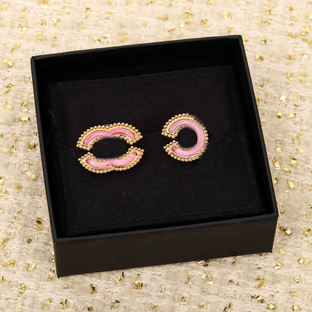 2025 Luxury quality charm stud earring with pink color enamel in 18k gold plated have stamp designer PS7669B