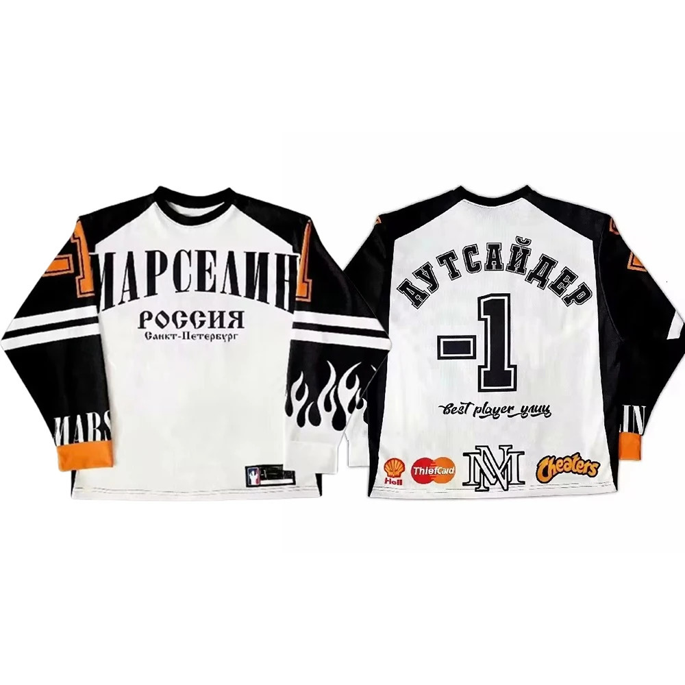 Streetwear Jersey Y2K Tops T Shirt American Hip Hop Letter Graphic Oversized Pullover Sweatshirt Mens Womens Long Sleeve 241108