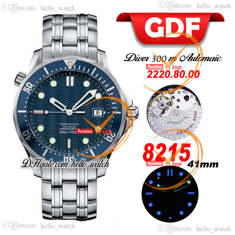 GDF Diver 300M 421m 2220.80.00 Miyota 8215 Automatic Mens Watch Blue Texture Dial Ceramics Bezel Stainless Steel Bracelet Date Gents Watches Hell-image-961401964