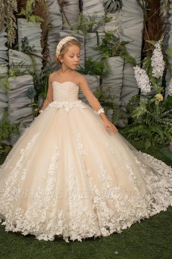 2022 Girls Glitz Pageant Dresses Brush Cute Toddler Ball Gown Beads Crystals Flowers Feather Pearls Applique Flower Girl Dress BC14245 GB0827