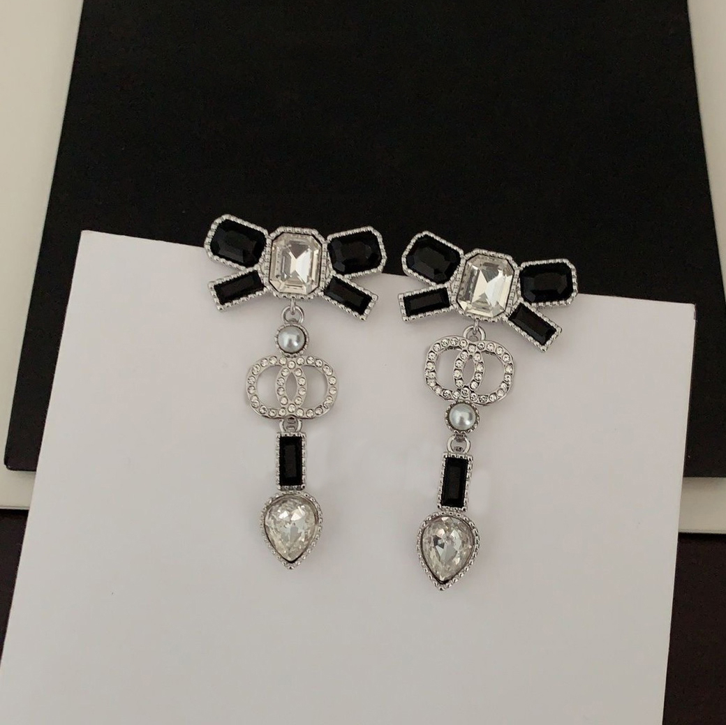 Boucles d'oreilles simples classiques pour tenue quotidienne Argent 925 femme nœud géométrique strass cristal perle rondes mariage fête bijoux ca