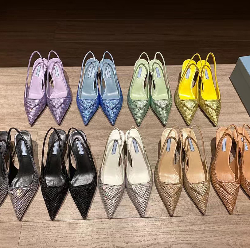 Rhinestone Decoration Luxury Designer Sandals Femmes 5,5 cm High Heel Ankle Robe Shoe Elegant pointu Party Party Chaussures de mariage 35-42 avec