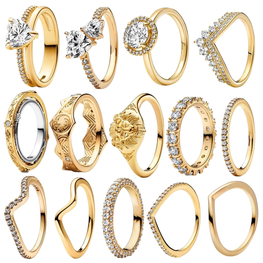 2024 New 925 Silver Gold Color Double Heart Charm Ring Suitable for Primitive Lady Jewelry Exquisite Gifts Free Delivery-image-961590956