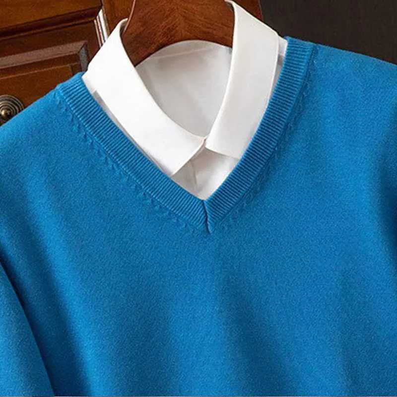 MVLYFLRT 100% Pure Merino Wool Sweater Mens V-neck Pullover Top Autumn Winter Solid Color Sweater Versatile Basic W240909