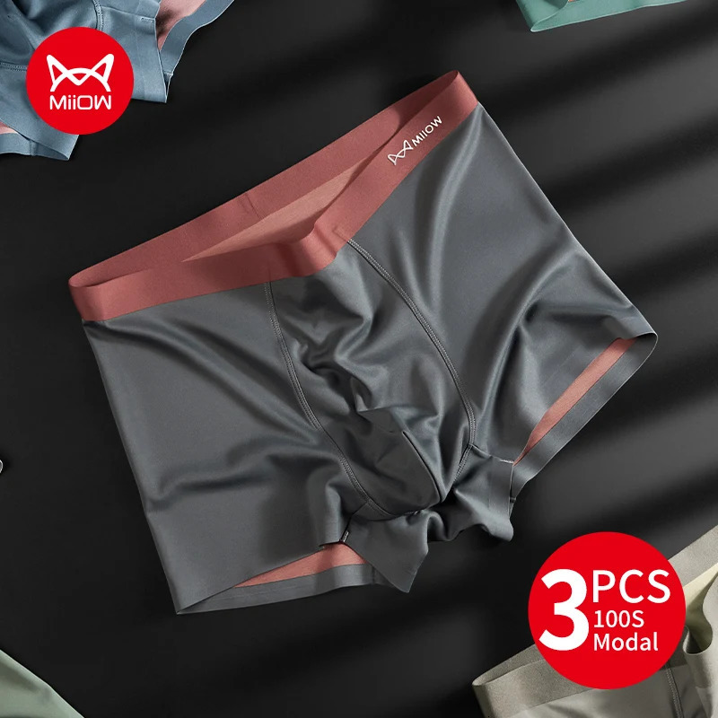 MiiOW 3pcs 100S Modal Men Boxers Underwear Ice Silk Light Mens Panties Boxershorts 5A Antibacterial Breathable Man Underpants 241108
