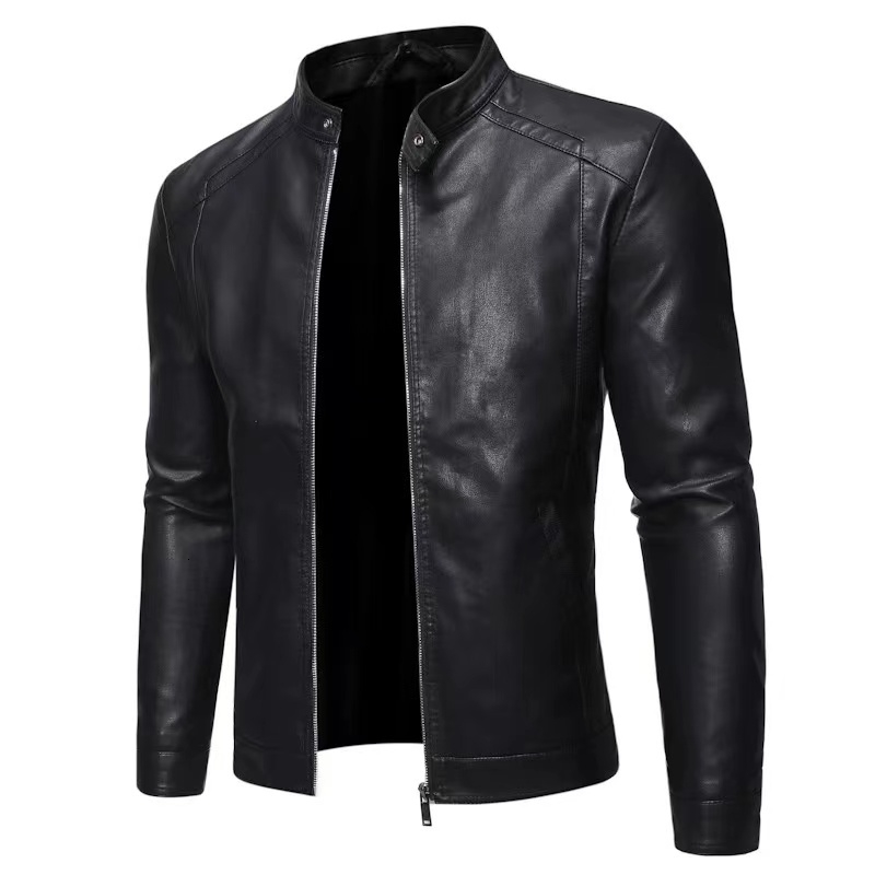 Leather mens coat crossborder autumn trend slimfit youth standing collar motorcycle leather jacket Leather men 241024