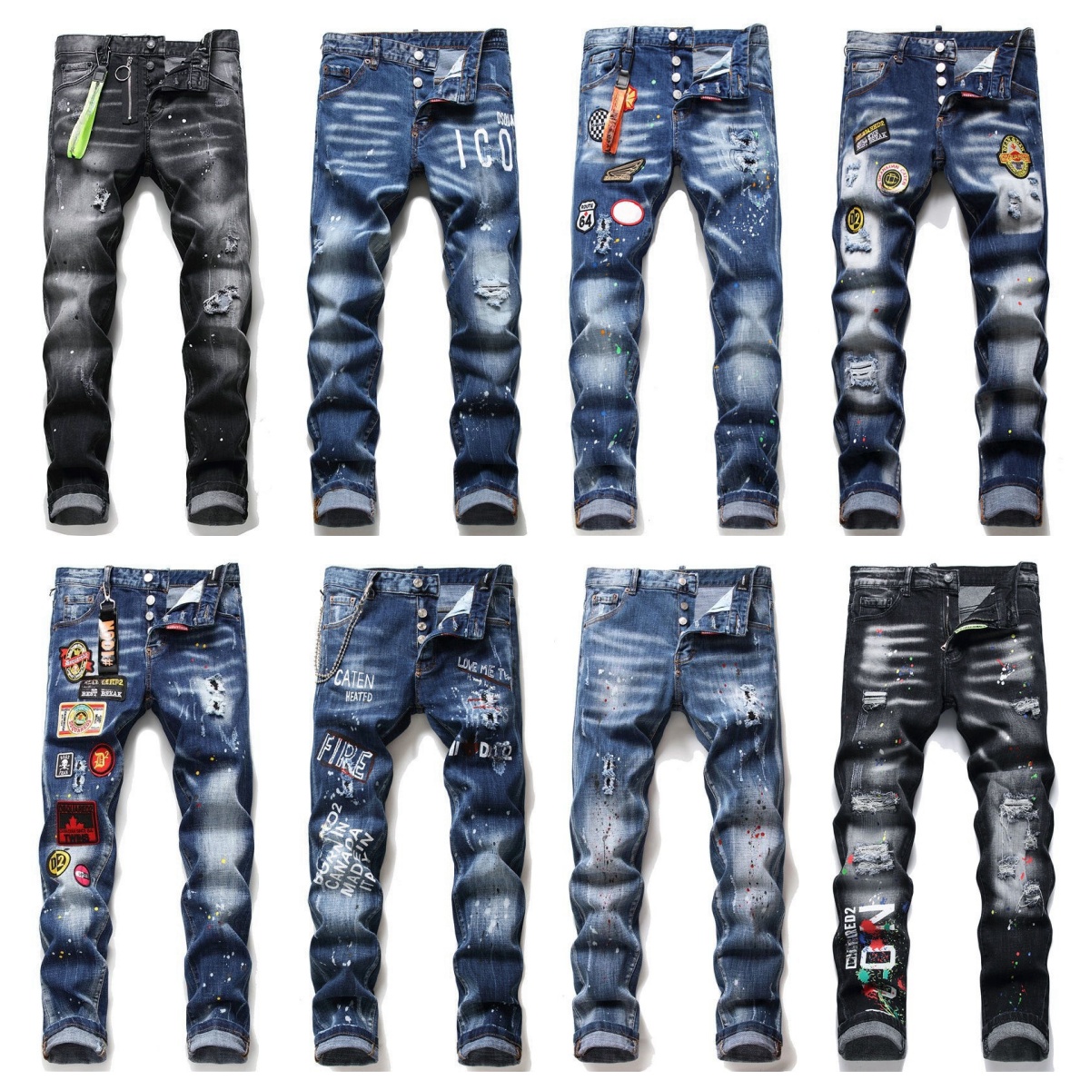 Men's jeans fashion pants man Hip Hop high street jeans Distressed Ripped Biker skinny Slim Fit Motorcycle Denim For Men hole jeans