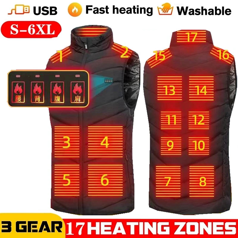Men USB Infrared 17 Heating Areas Vest Jacket Winter Electric Heated Waistcoat For Sports Hiking Oversized 5XL 241108