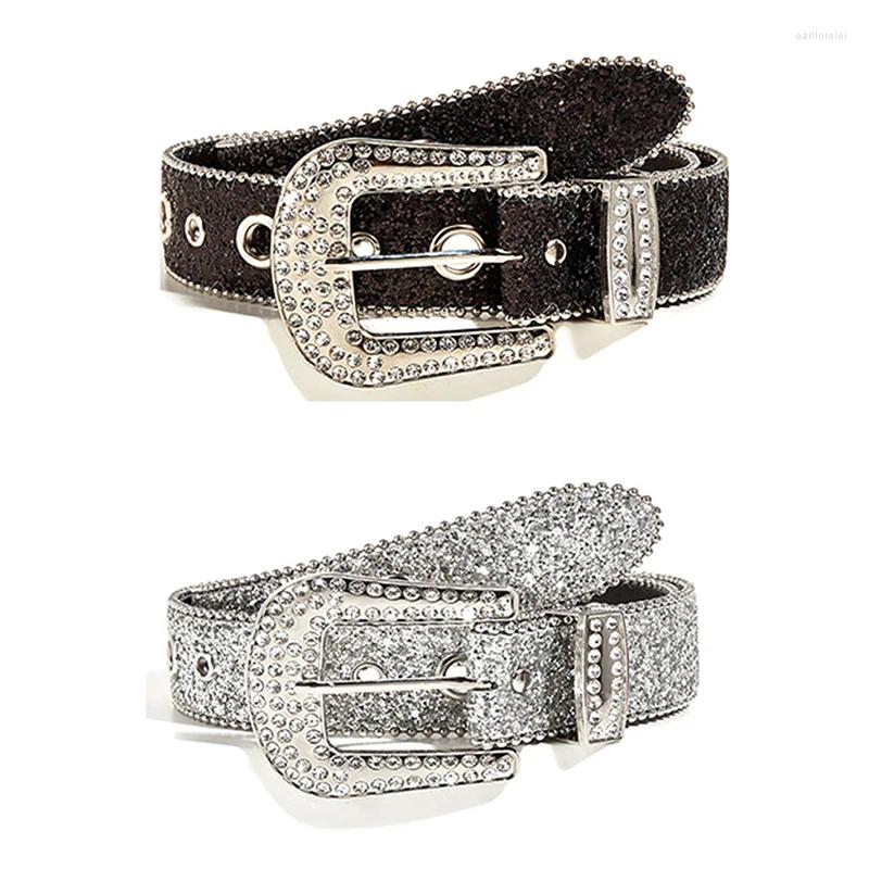 Ceintures Goth strass femmes bracelet en cuir PU Bling diamant cristal taille Western Cowboy Y2K filles mode ceinture pour jean