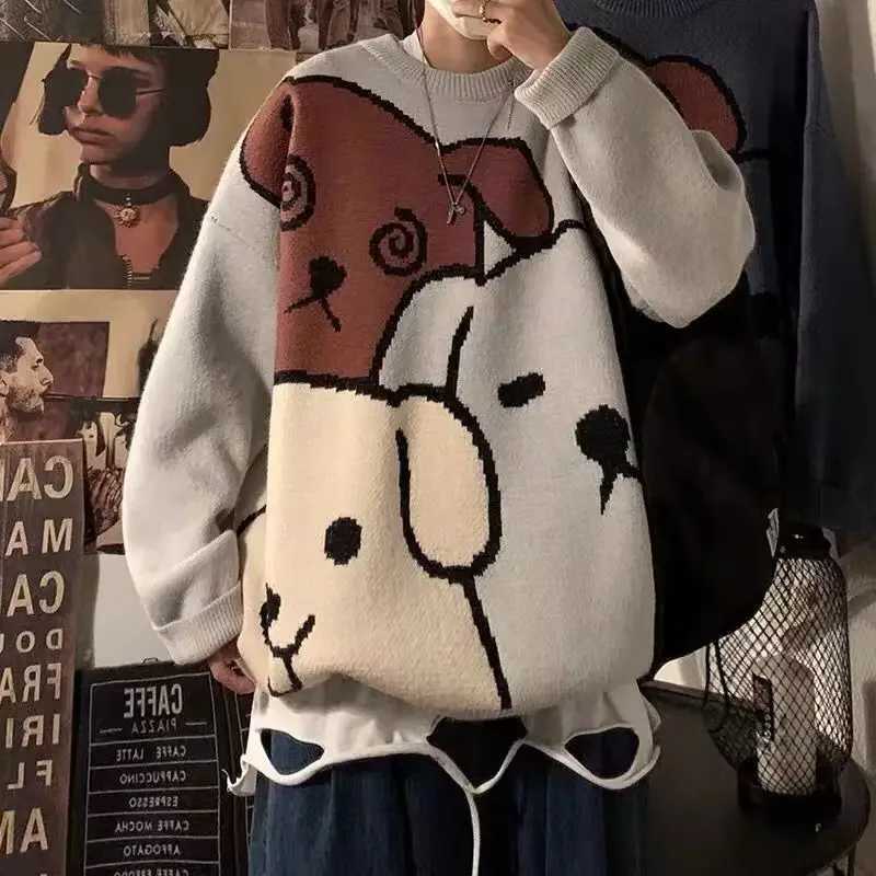 Automne / hiver épais Japonais Vintage de dessins animés Vinton Pull masculin Base Top Top Casual Fashion Fashion Punk Rock Style LX241109
