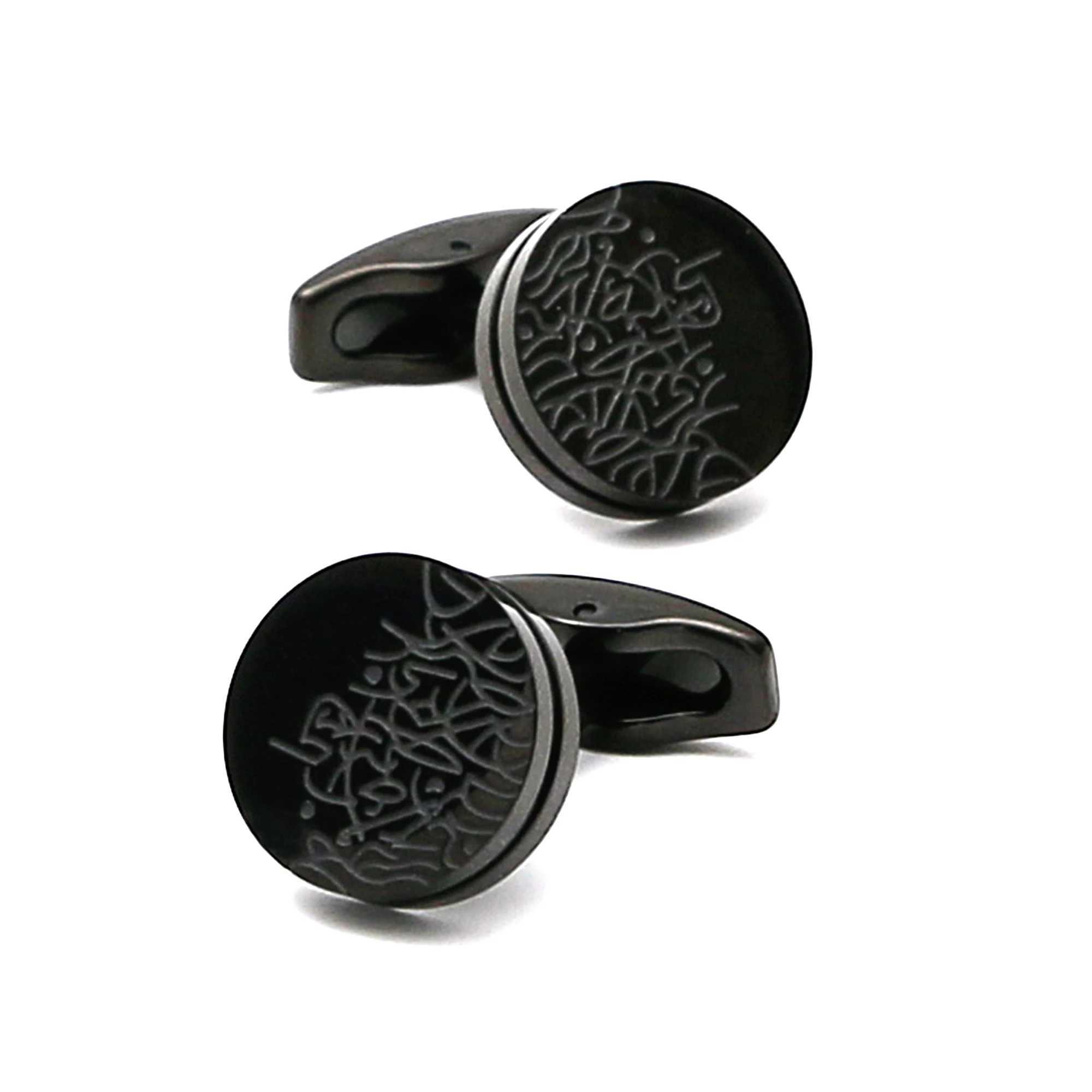 Mens cufflinks TOMYE XK23043 luxury stainless steel black pattern circular button formal dress shirt cufflinks jewelry gift W241109