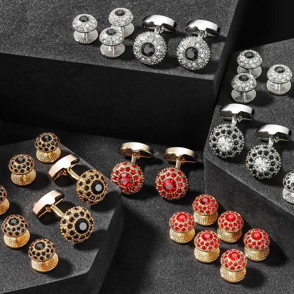 Heisen Luxury Crystal Mens Boulin à manchette et goujons Robe de soirée Cold Cuff Cuff Set French Mens Homme Bijoux de boucles Ensemble de boucle