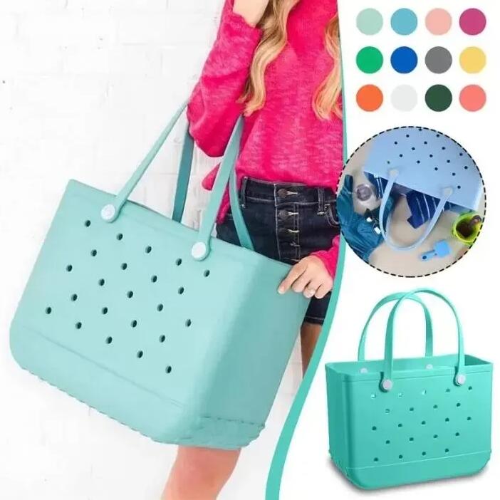 Designer Summer Beach Bags Rubber Tote XL XXL Solid Punched Organizer Shopping Basket Handbags Large Home Organization Bag Women's Stock Gifts
