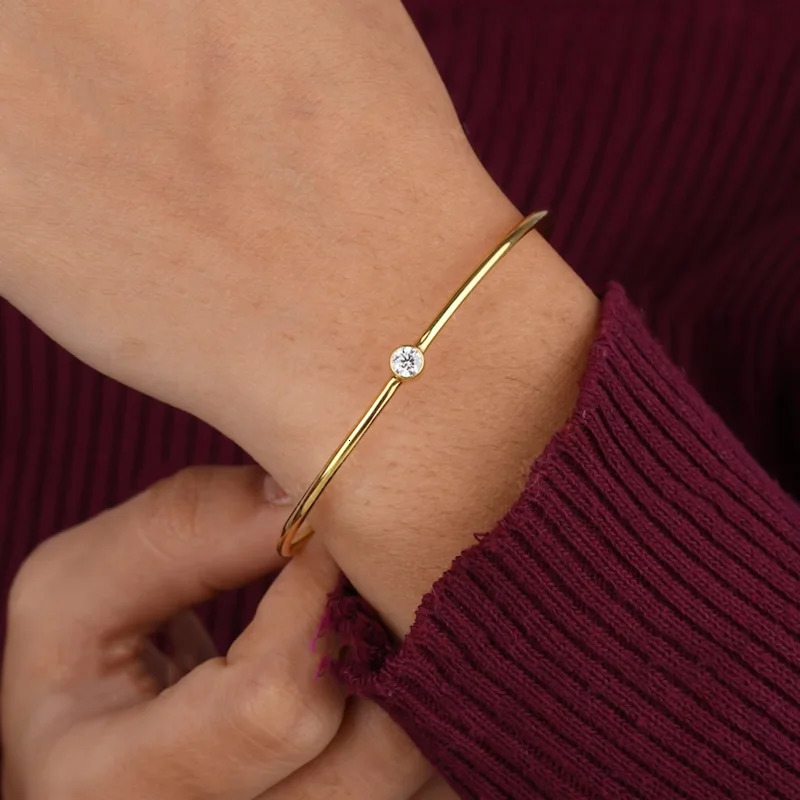 14k gold-plated 925 silver bracelet with 0.5ct D colored silica stone bracelet certified jewelry gift womens hollow tube bracelet 241108