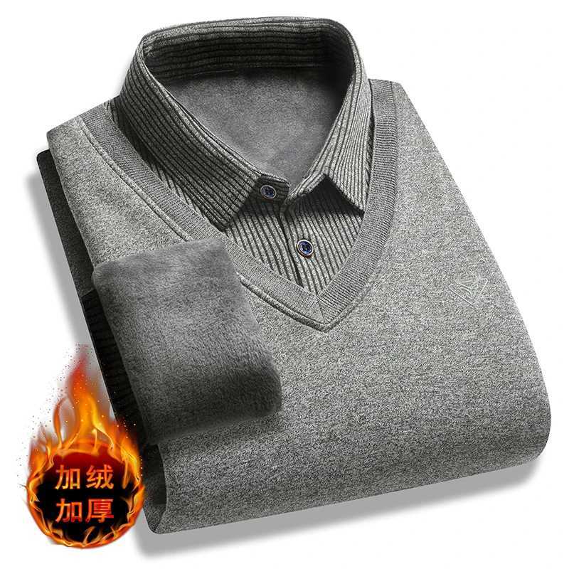 Men Winter Sweaters Outwear Casual Pullovers Twinset Shirts Good Quality Male Winter Warm Fake Two Sweaters Sweatercoats 4XL LX241109