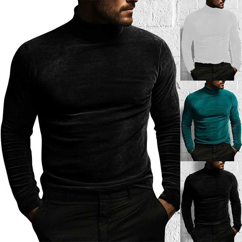 Autumn Mens Clothing Luxury High Collar Long Sleeve T-shirt Fashion Streetwear Slim Solid Color Leisure Retro Basic Shirt S-3XL LX241109