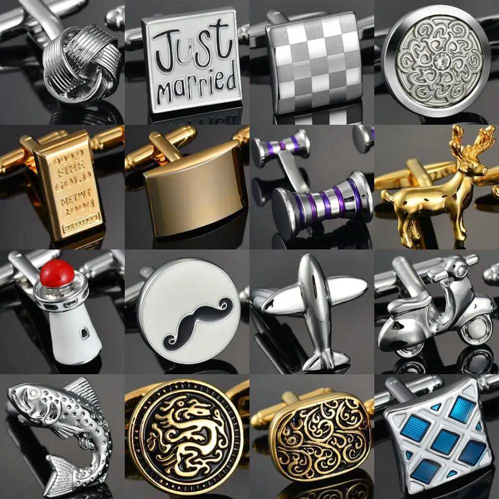 Enamel copper laser metal grid cuffs high-quality gemstone/dragon/married/knot cuffs mens French shirt cuffs W241109
