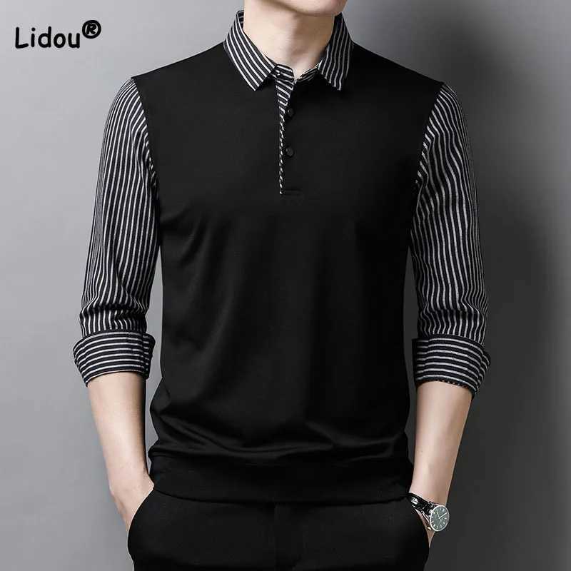 Business Casual Mens Fake Two Pieces Shirts épissés Spring Automne Automne Casual Male Clothes Trend Chemises à manches longues rayées LX241109