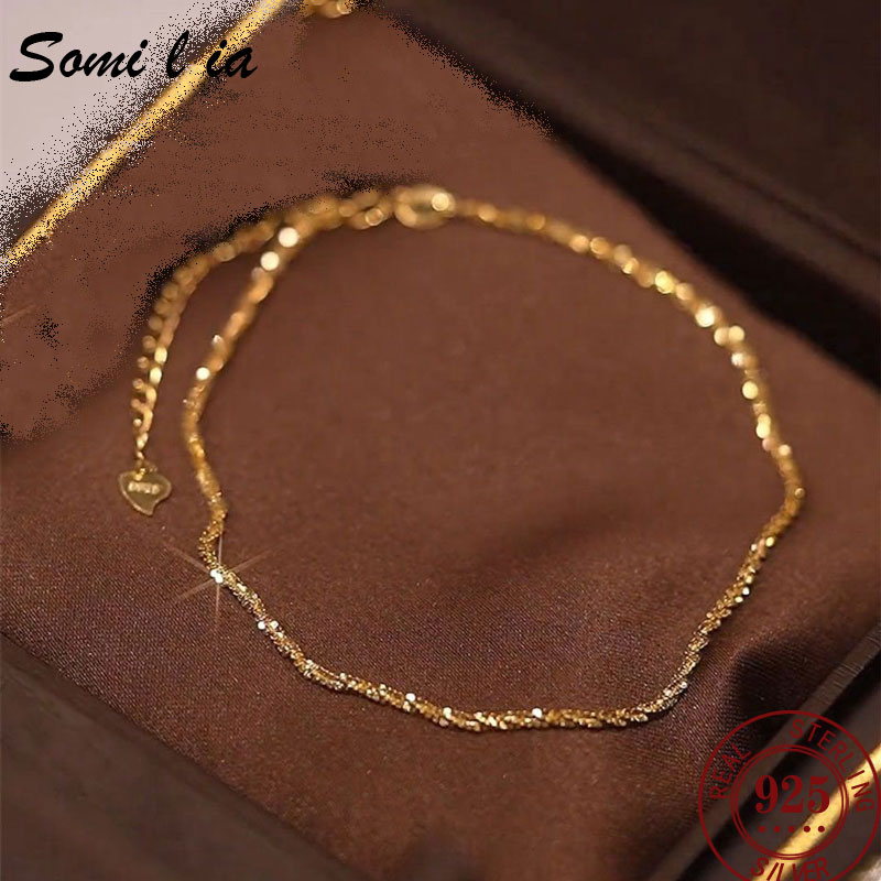 SOMILIA S925 Sterling Silver Bracelet 18K Gold Plated Sparkling Glitter Bracelet Real Money Hand Jewelry Lady Strap Holiday Gift