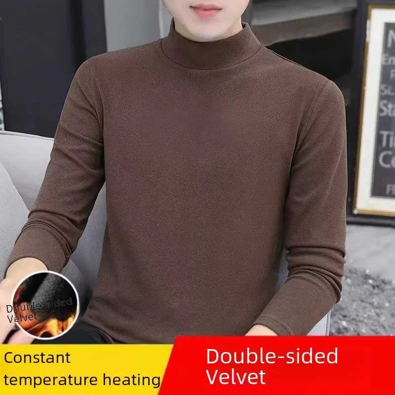 Fleece Lined Warm Base Layer Top For Men Sleeve T-shirt Autumn Winter /turtle Neck Inner Fleece Situation Couple Warm Bras LX241109