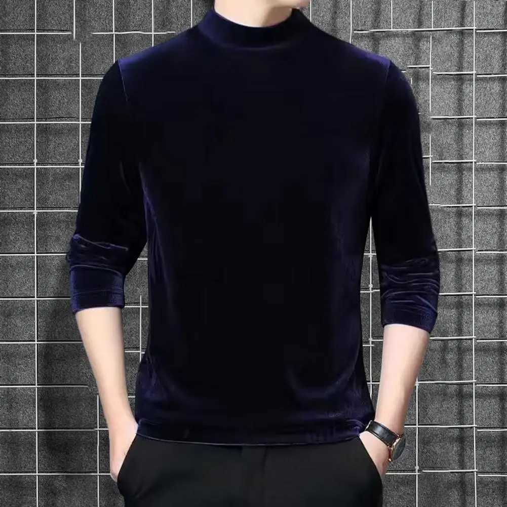 Mens Velvet Top Velvet Slim Fit T-shirt Mens Warm Long-sleeved Pullover Stretch Half Turtleneck Autumn Bottoming Shirt LX241109