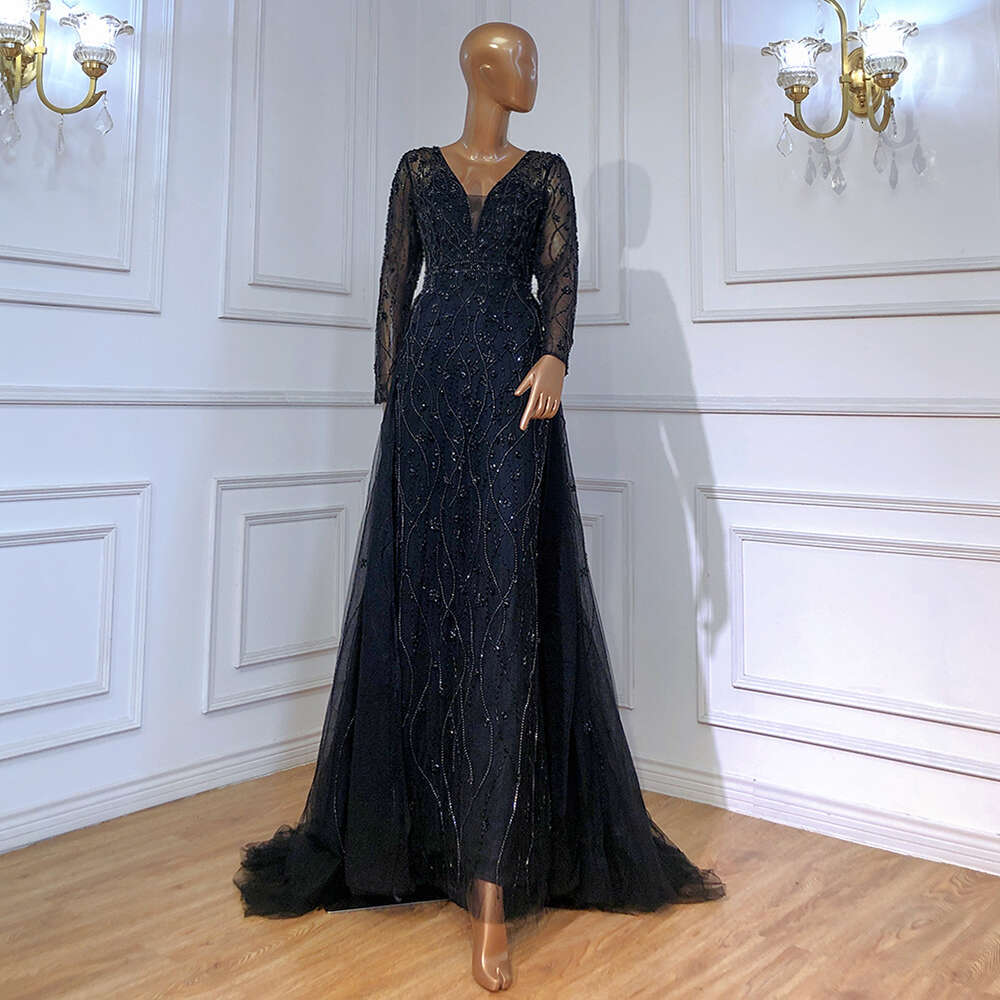 Black Elegant Muslim Night Robes Robes 2024 Per perle dia sirène For Women Party personnalisé LA70341A