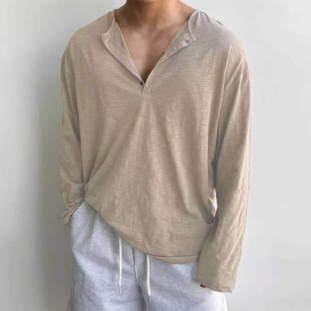 Cotton Mens Long Sleeve T-shirts for Men Blouses Korean Trend Harajuku Loose T Shirts Spring Autumn Bottoming Shirts Soft LX241109