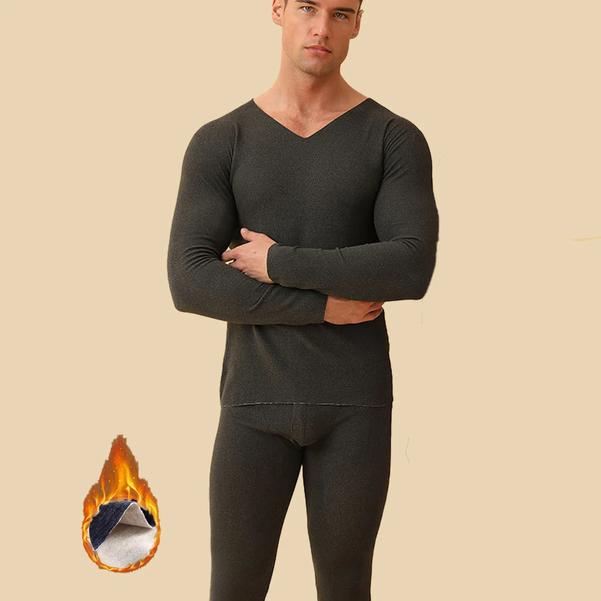 1 Set of antibacterial doublesided brushed thermal underwear Autumn and winter mens long Johns wool silk warm suit 241107Z