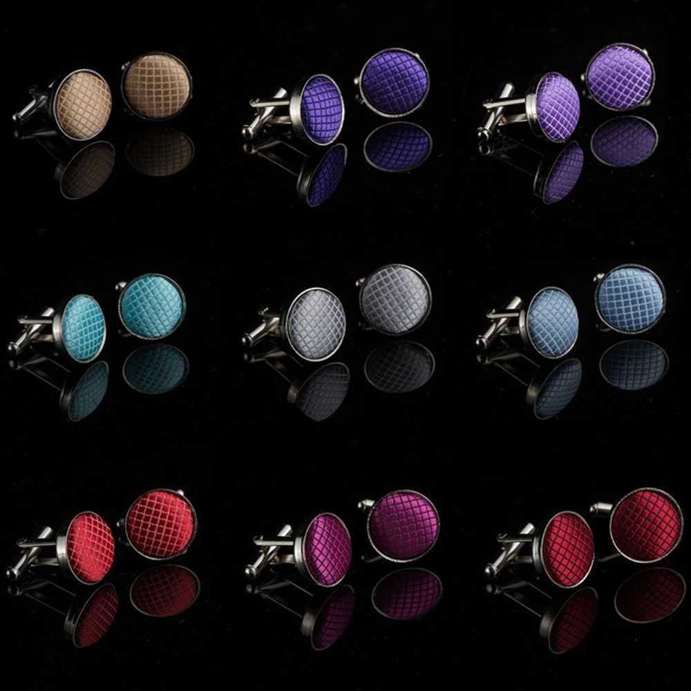 High quality classic fashion plain weave solid color polyester grid design cufflinks mens brand cufflinks jewelry W241109