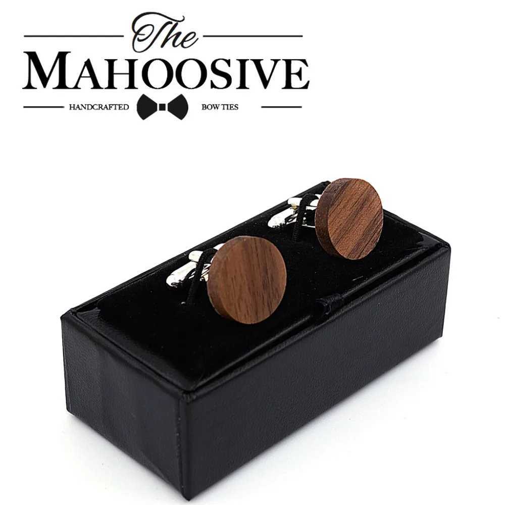 MAHOOSivE Wooden Cufflinks French Wedding Groom Round Black Walnut Cufflinks Mens Shirt Accessories Cufflinks Mens Jewelry W241109