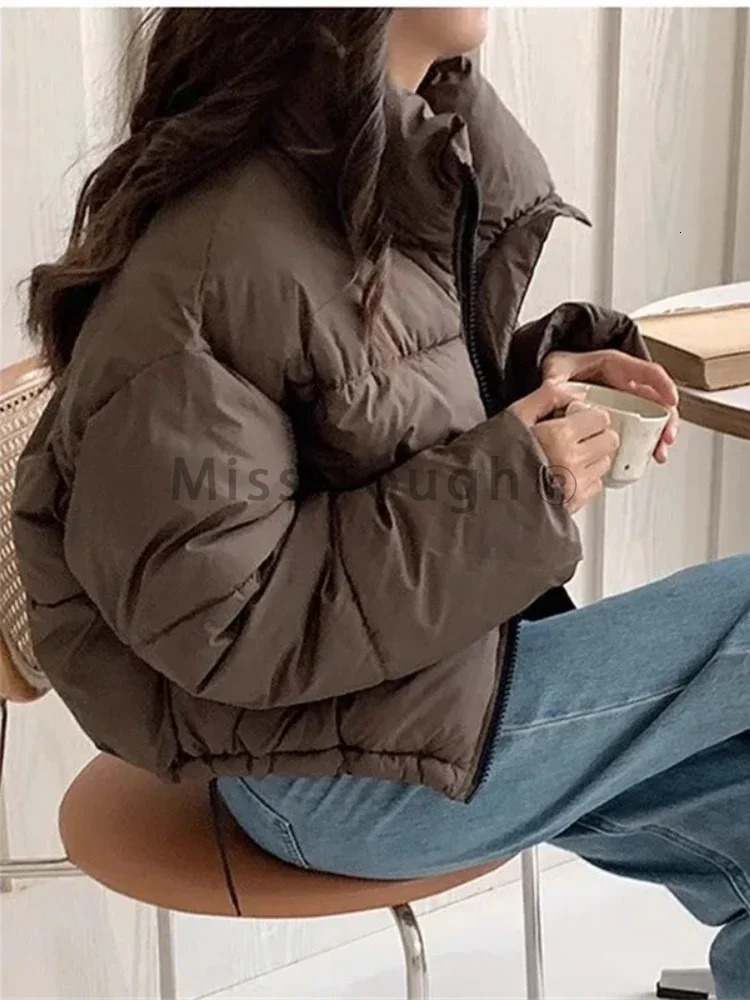 Femmes Veste bouchon en vrac solide hiver coréen chic surdimensionné épaissie de parkas chauds, manteau de street-strewear décontracté quotidien