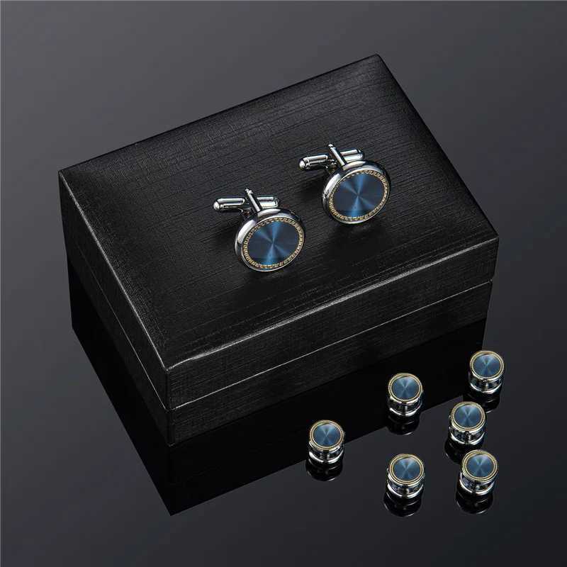 Wedding mens cufflink set luxury mens shirt cufflinks retro blue cufflinks shirt stud buttons and cufflinks W241109