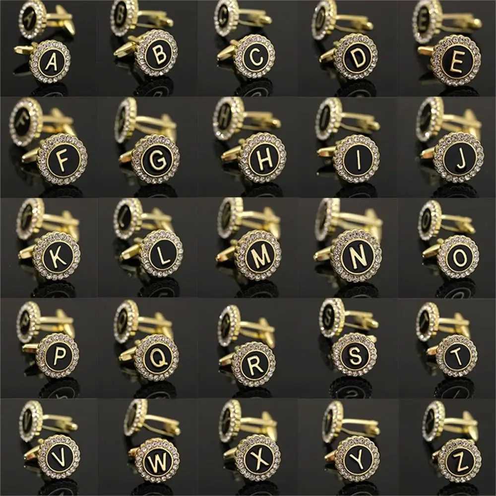 26 letter A-Z mens cufflinks galaxy gold gear shaped crystal cufflinks formal shirt set jewelry gift W241109